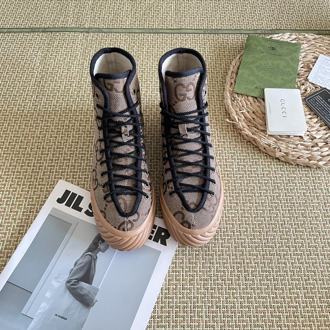 Gucci All Over Gg Logo High Top Sneakers Brown