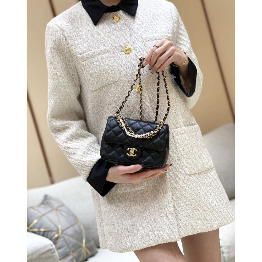 Chanel Mini Flap Bag with Pearl Top Handle Chain