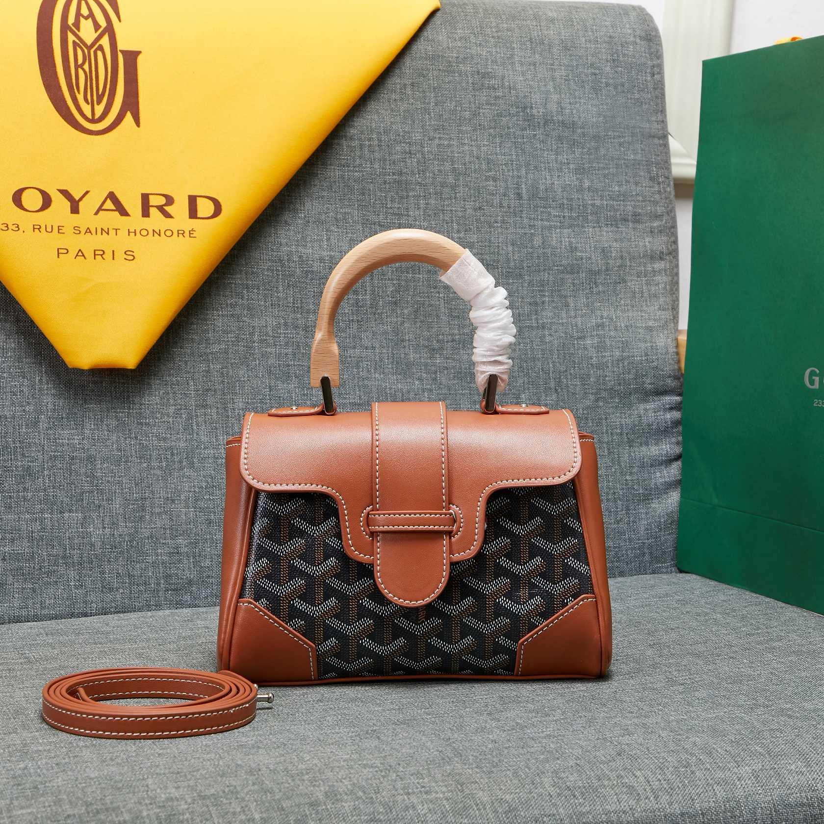Goyard Saigon Souple Mini Bag Black And Tan Canvas 20cm