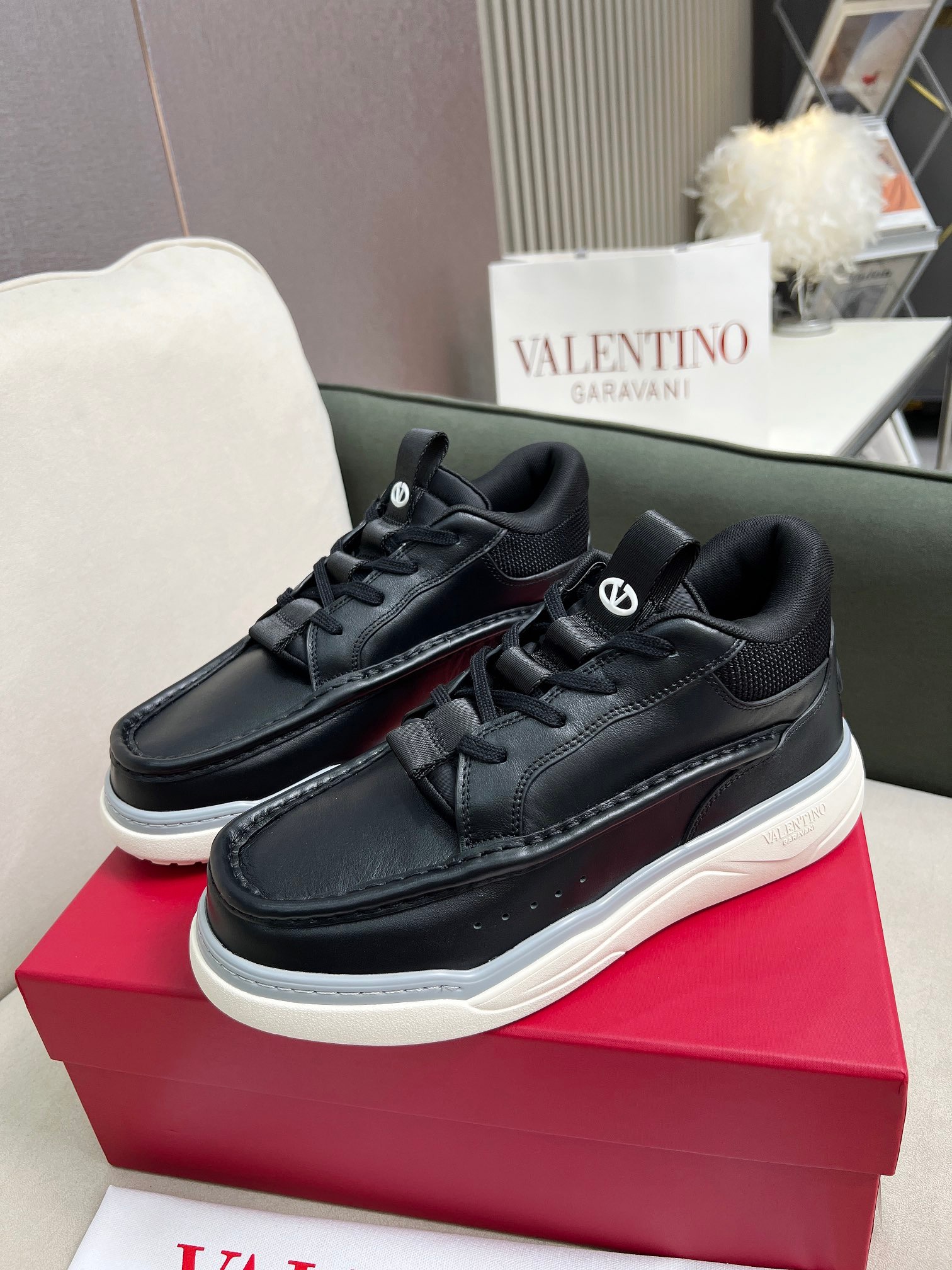 VALENTINO CALFSKIN LEATHER MID-TOP RUNBOOT SNEAKER