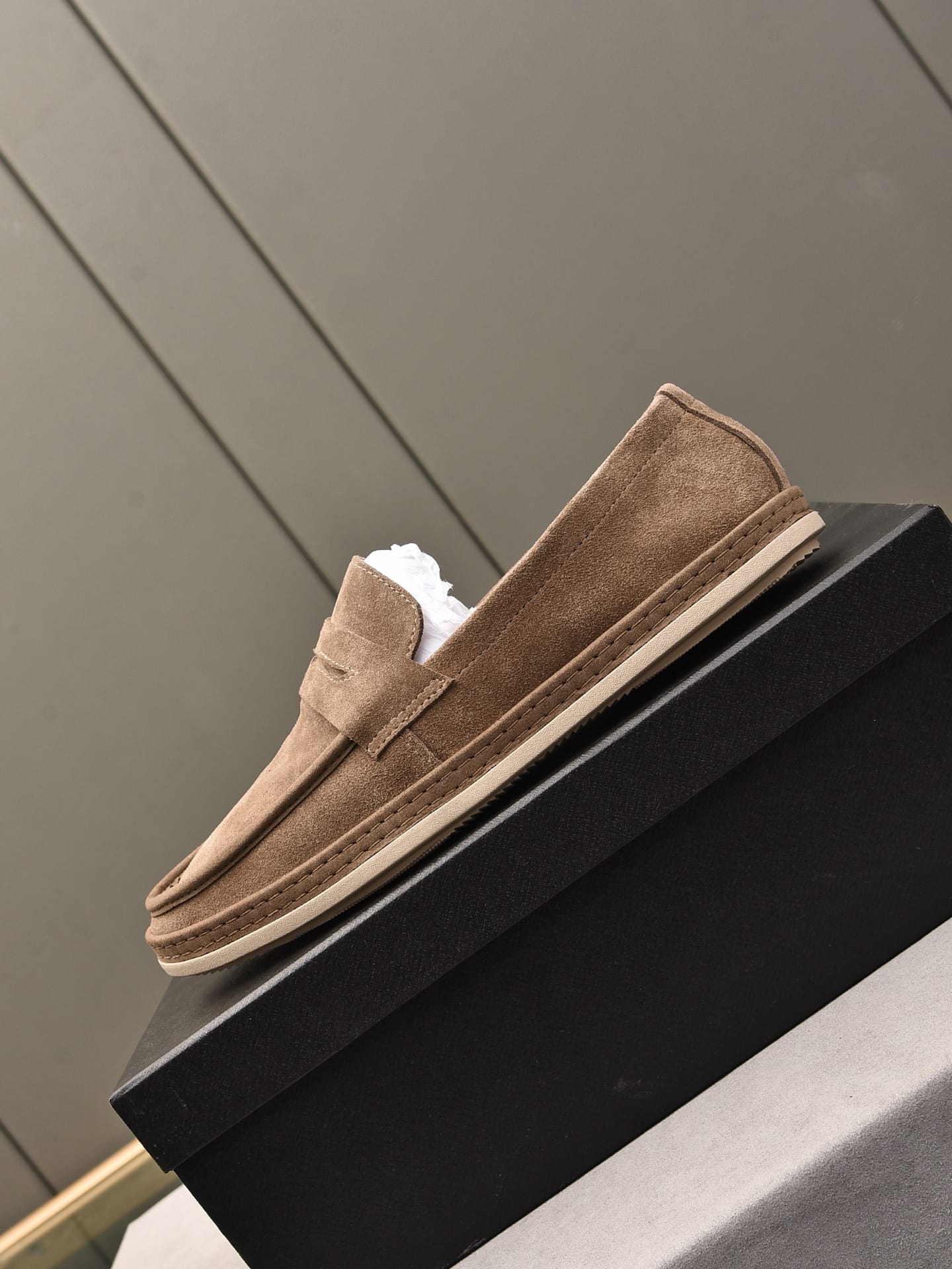 Prada Men’S Flat Loafers Suede Leather Brown