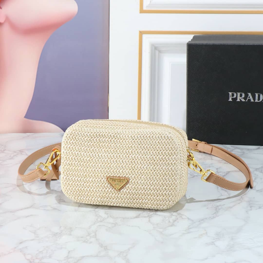 Prada Raffia Crochet Shoulder Bag Natural 20Cm 1Bh196 2A2T F0018 V Ouo