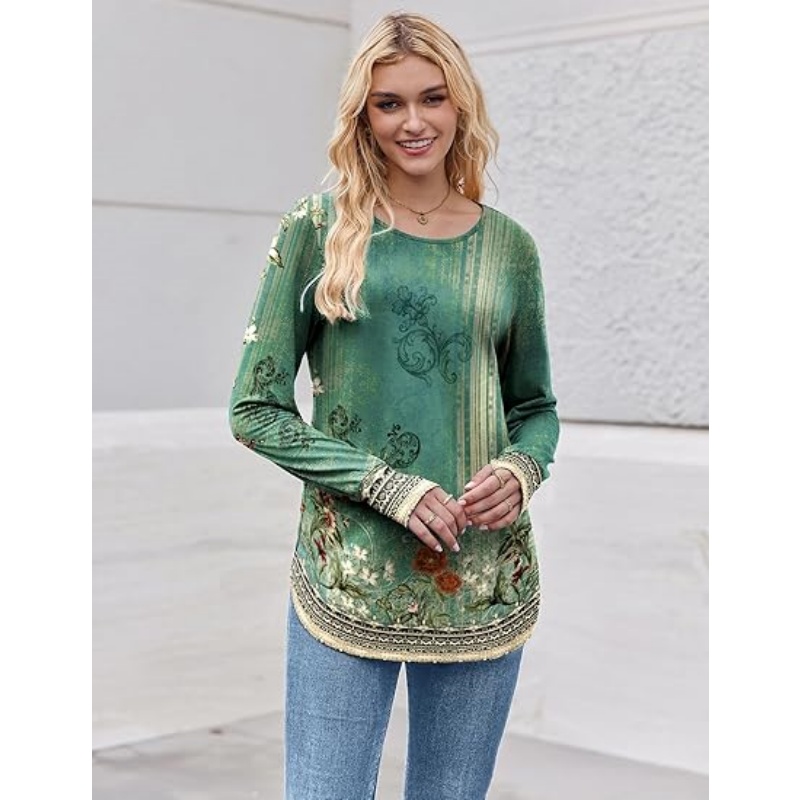 Women's Long Sleeve Crew Neck Tunic Tops