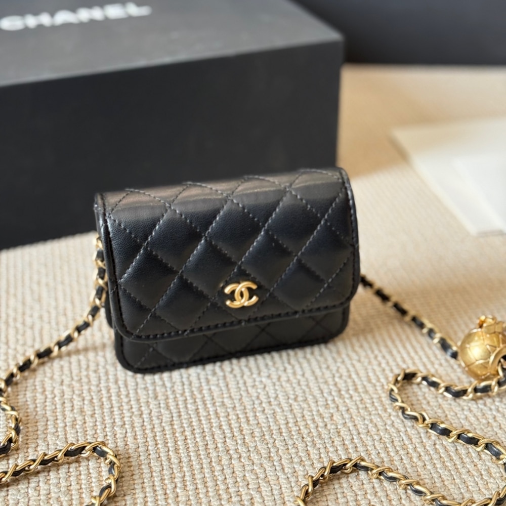 Chanel Clutch With Chain Pearl Crush Gold Black 15Cm Ap1628 B02916 94305