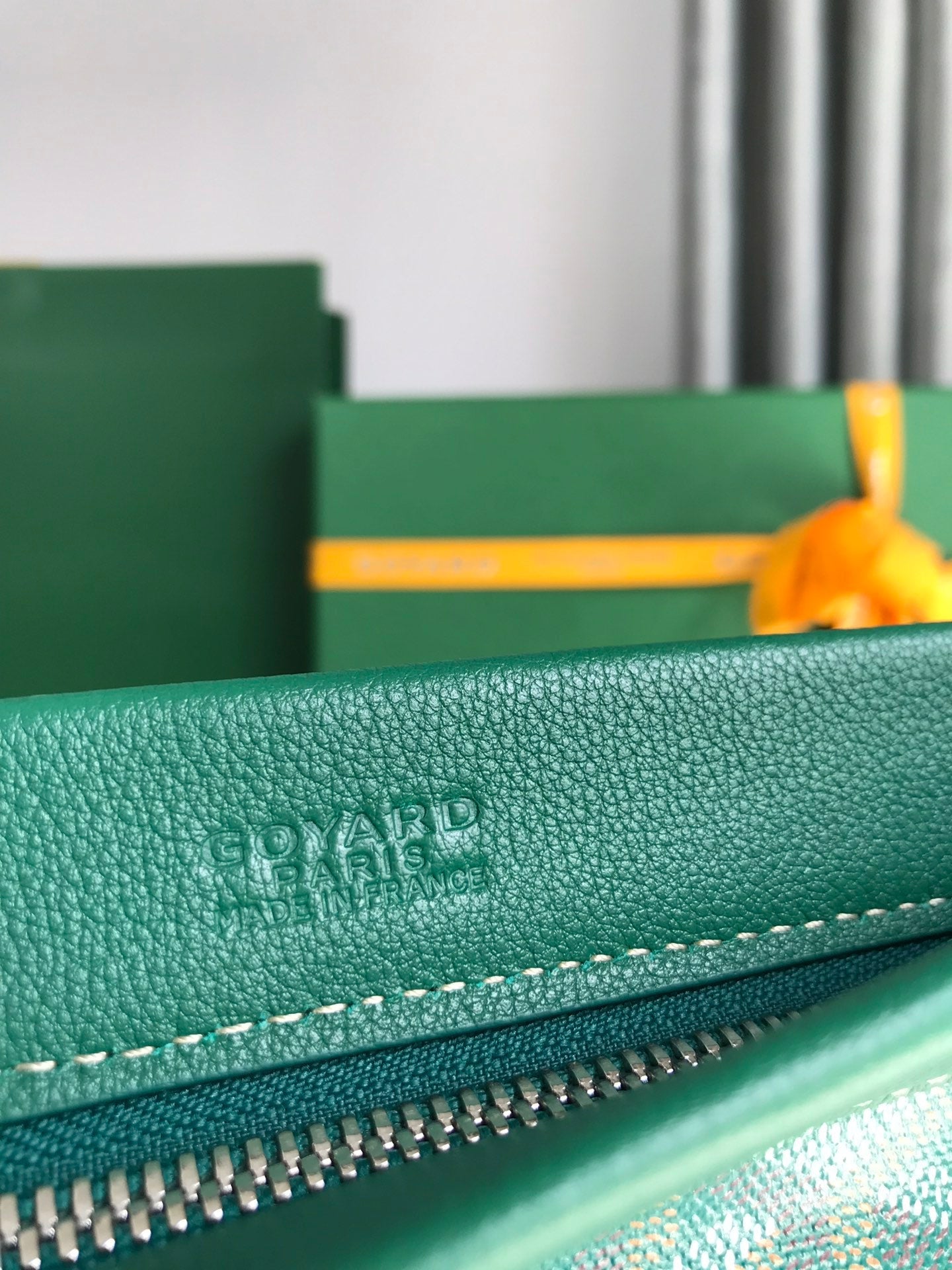 Goyard Conti Pouch 24 Cm Green Lambskin And Goyardine Canvas