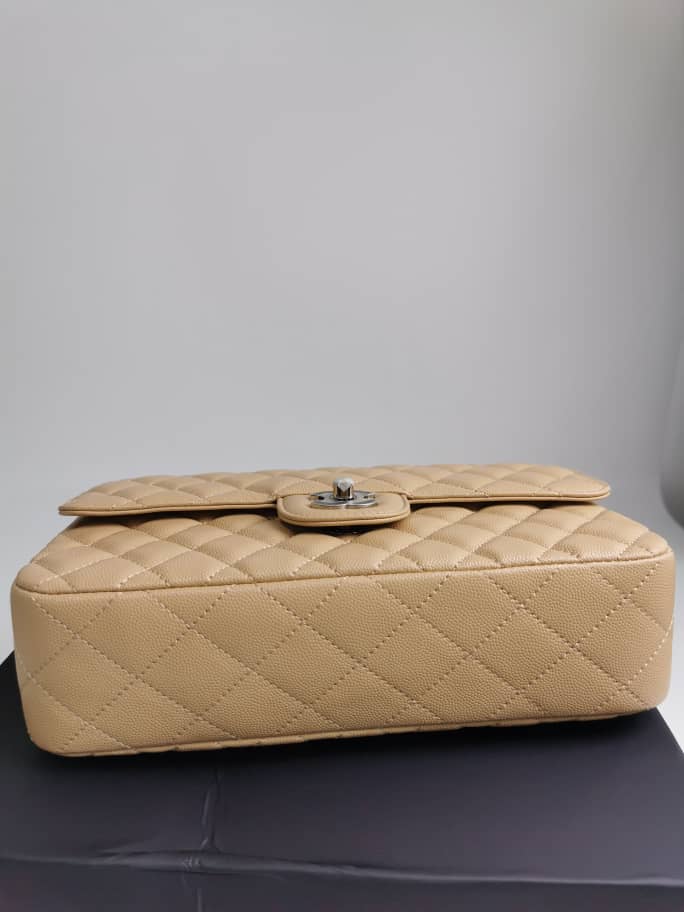 Chanel Cc Timeless Lined Flap Caviar Bag Dark Beige 26Cm