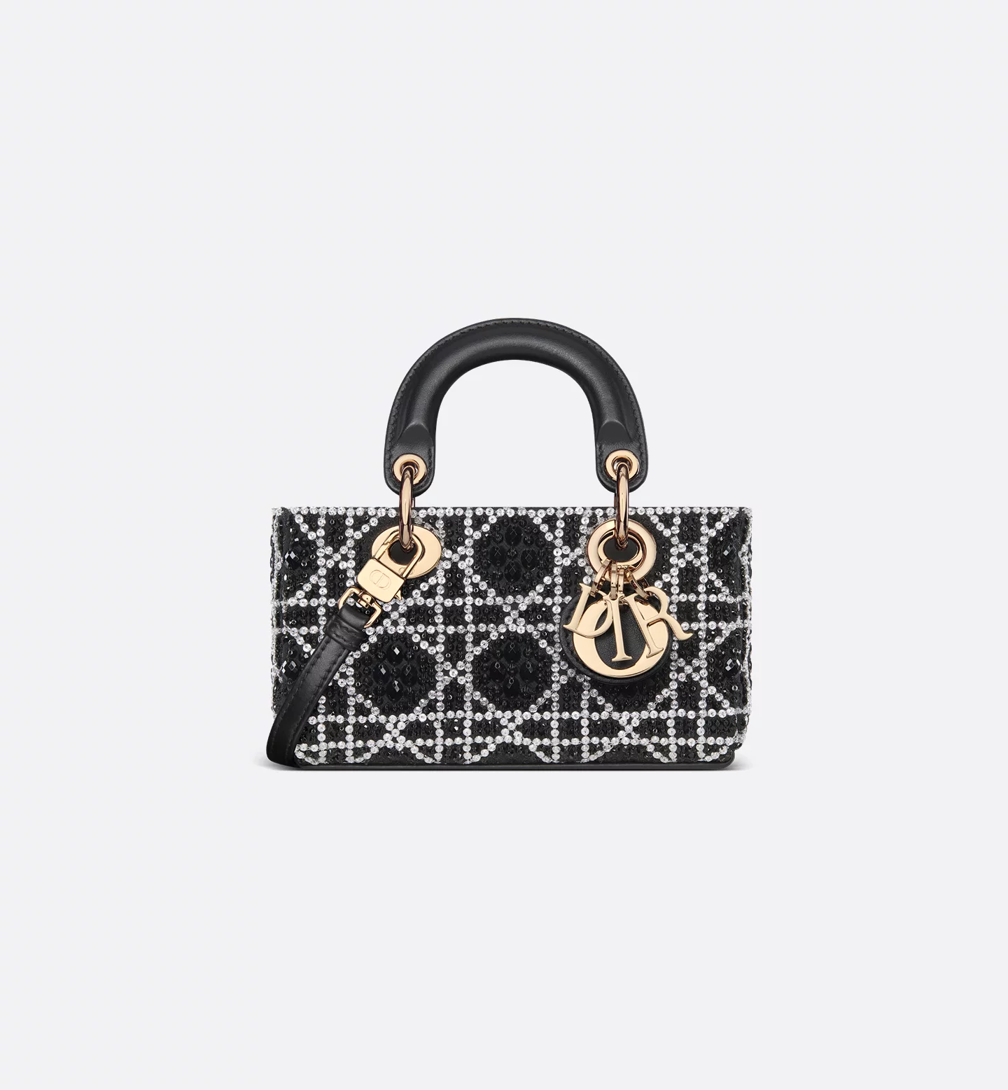 Lady D-Joy Micro Bag Cannage Embroidery with Black Beads and Silver-Tone Strass