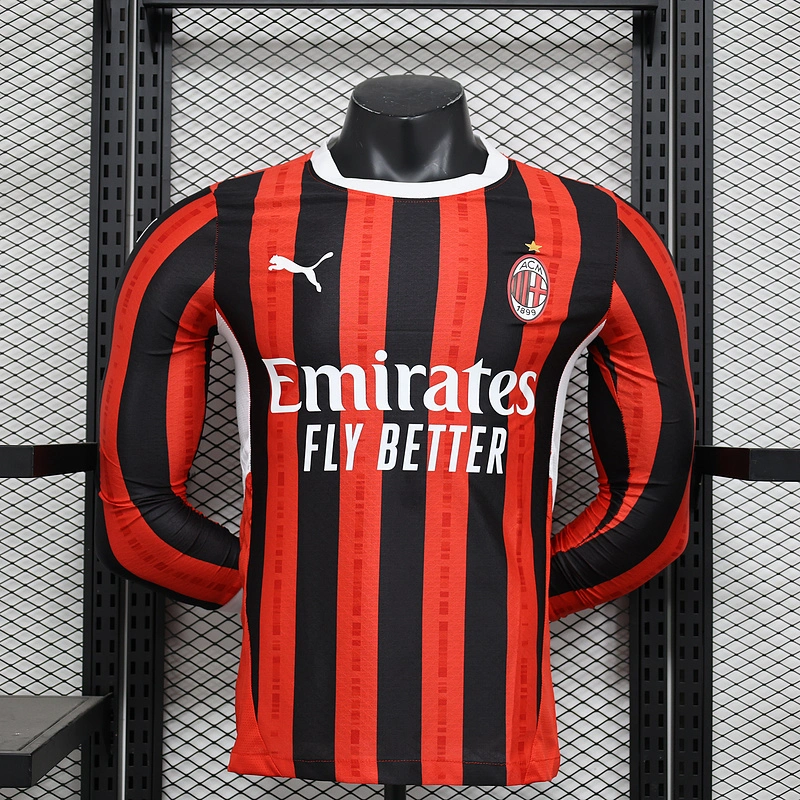 Player 2024-25 AC Milan Home Long Sleeve  Football Jersey