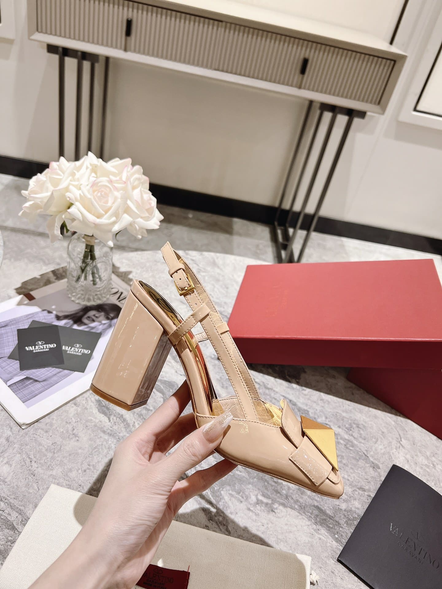 Valentino Garavani One Stud Patent Leather Slingback Pump Rose Cannelle