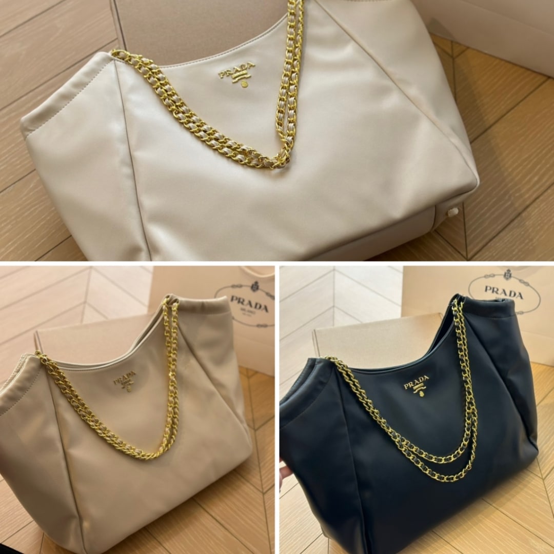 Prada Pomice Soft Leather Chain Tote Bag White 38Cm