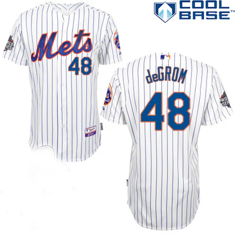 Jacob deGrom New York Mets Cool Base whiote pinstripe jersey2015