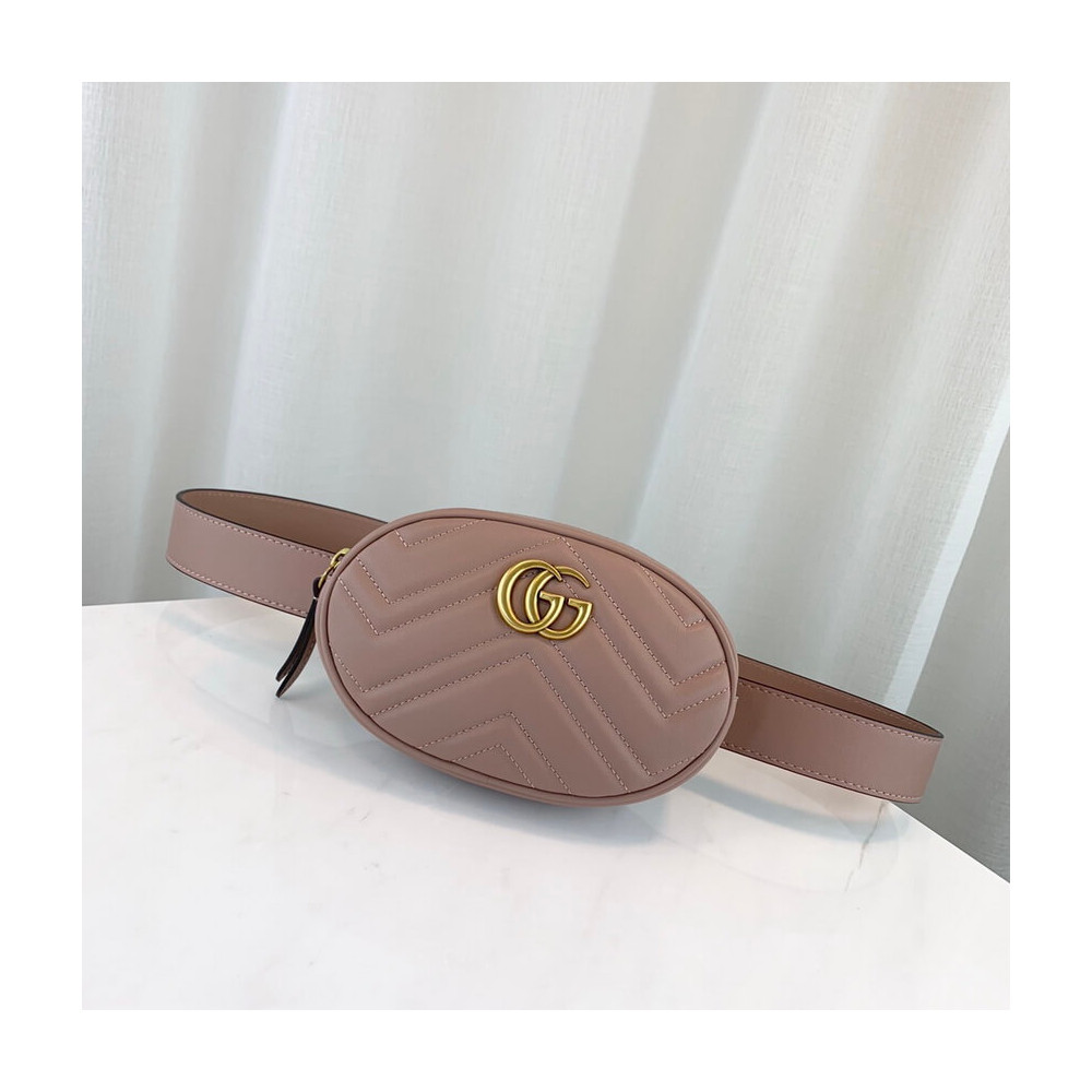 Gucci GG Marmont Matelasse Leather Belt Bag Nude Pink