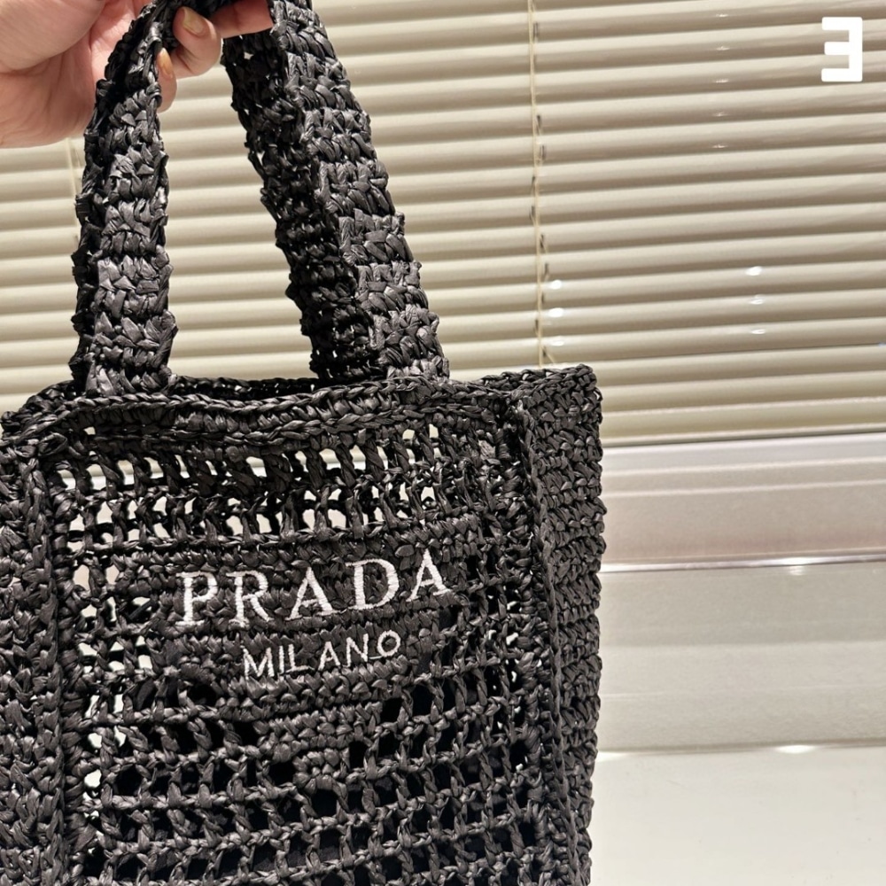 Prada Small Raffia Tote Black 22cm 1Bg444