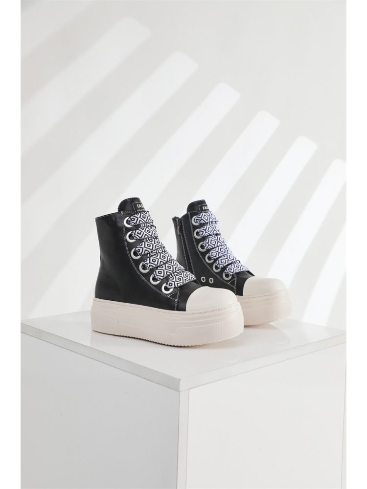 PU Lace Up Zipper Platform Heels Sneaker