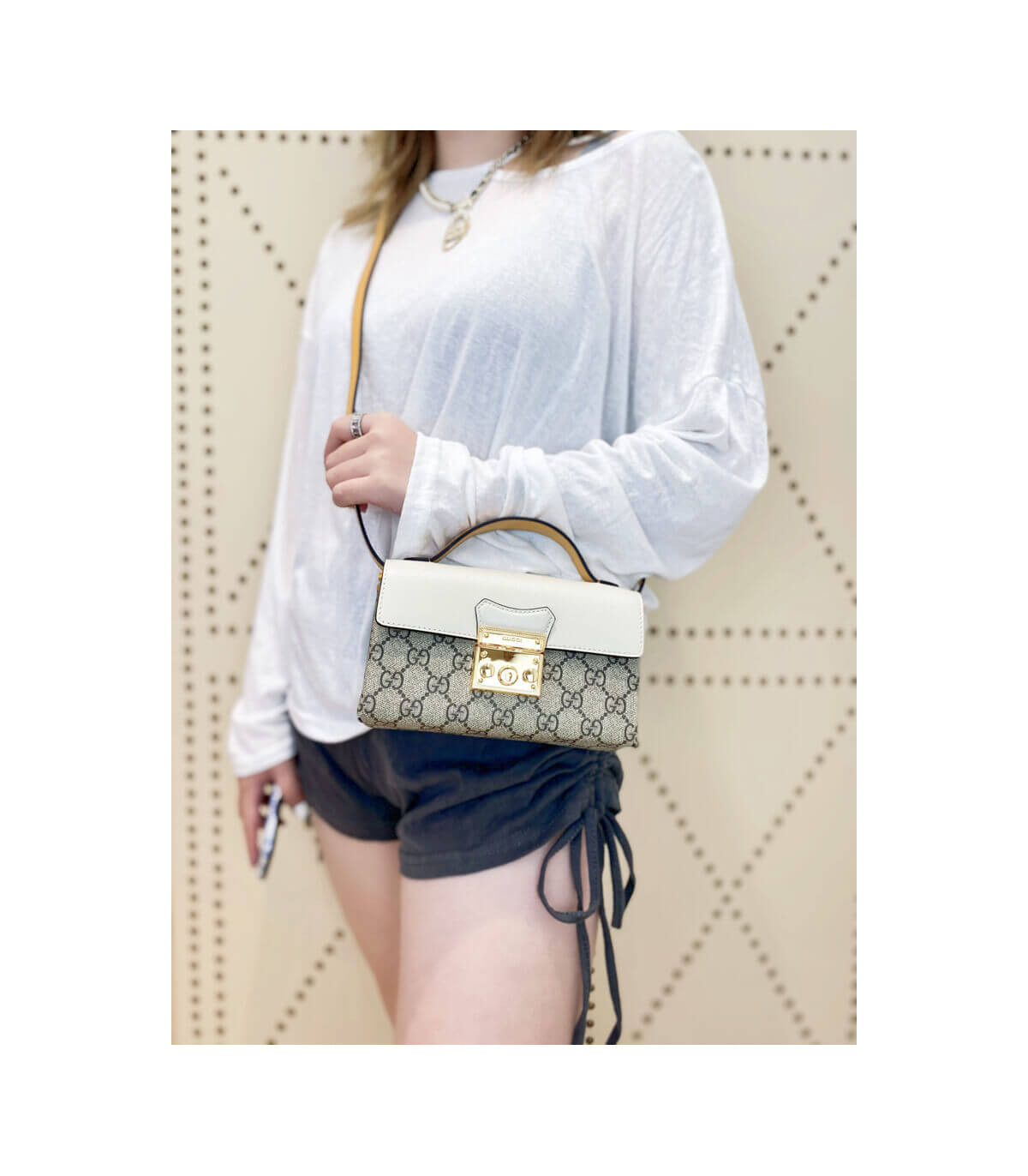 Gucci Padlock Mini Shoulder Bag Ivory & Orange Leather 18cm/7in