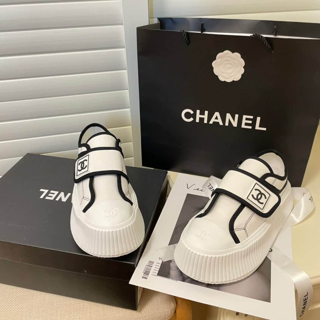 Chanel White Cc Cap Toe Slipon Sneaker White