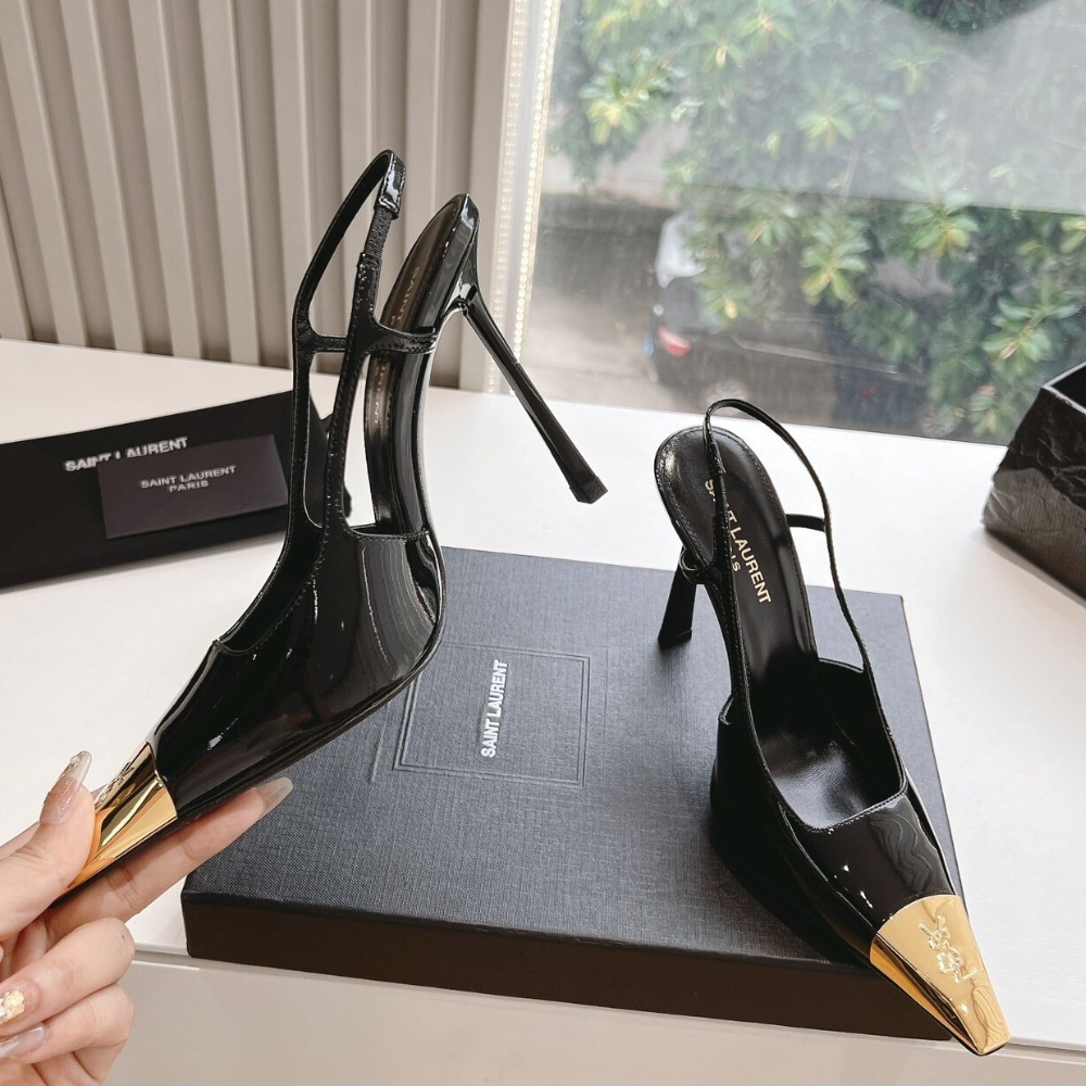 Saint Laurent Jeanne Slingback Pumps Black And Gold 800164Aadx21000