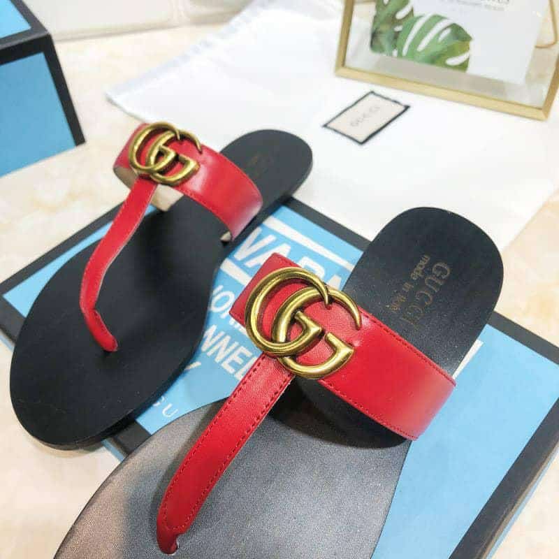 Gucci Double G Thong Leather Red
