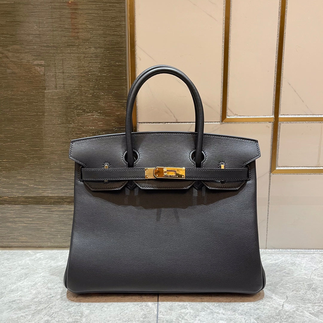 Hermes Birkin 30Cm Black Swift Leather Gold Hardware
