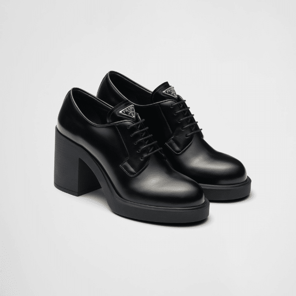 Prada Heeled Brushed Leather Lace-Ups Black 1E976M055F0002F085