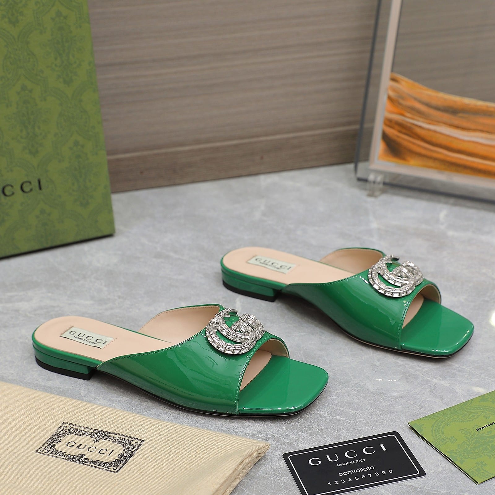 Gucci Gg Crystal Slippers Green