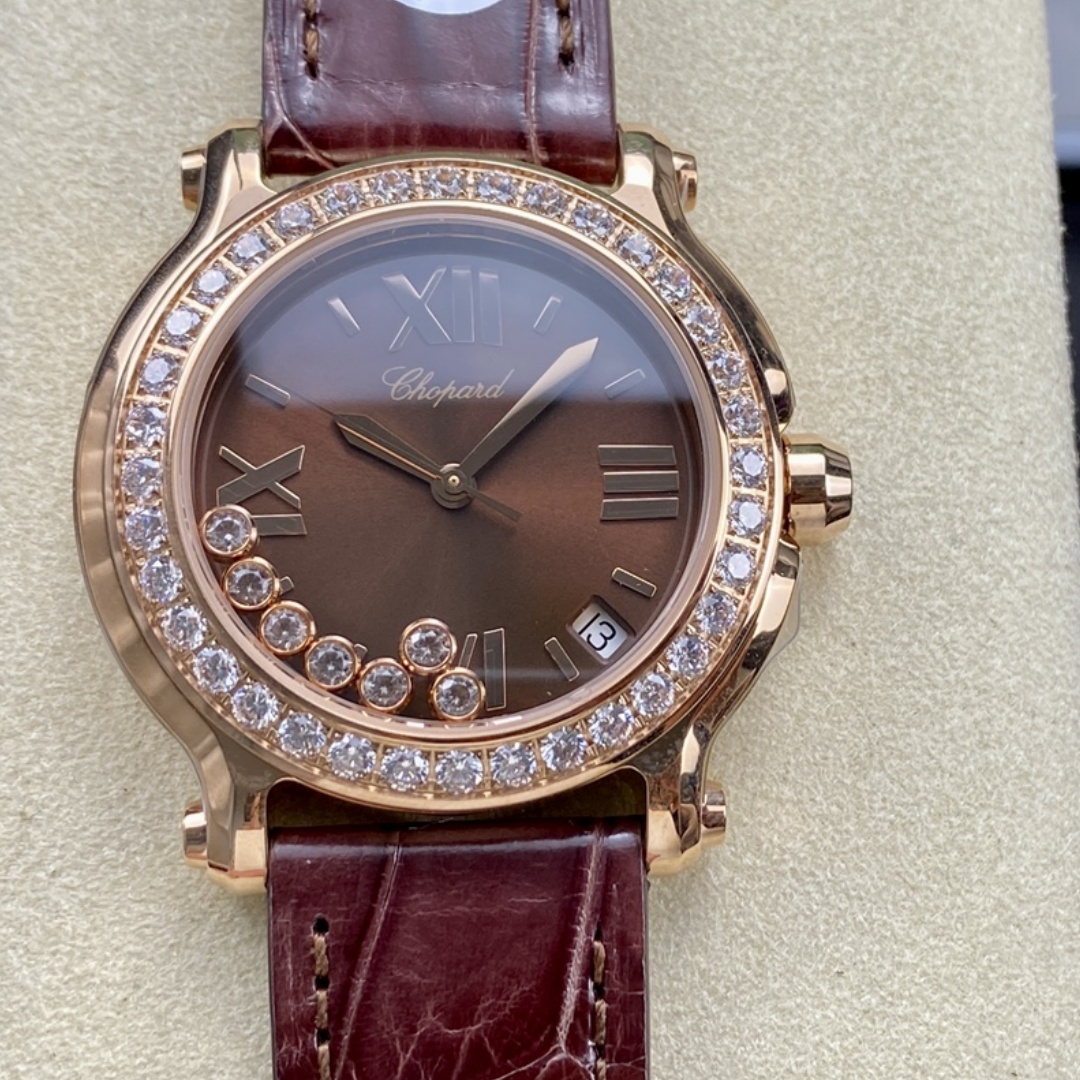 【Super Clone】Chopard Happy Sport Diamond Bezel Brown Quartz 278475-3037