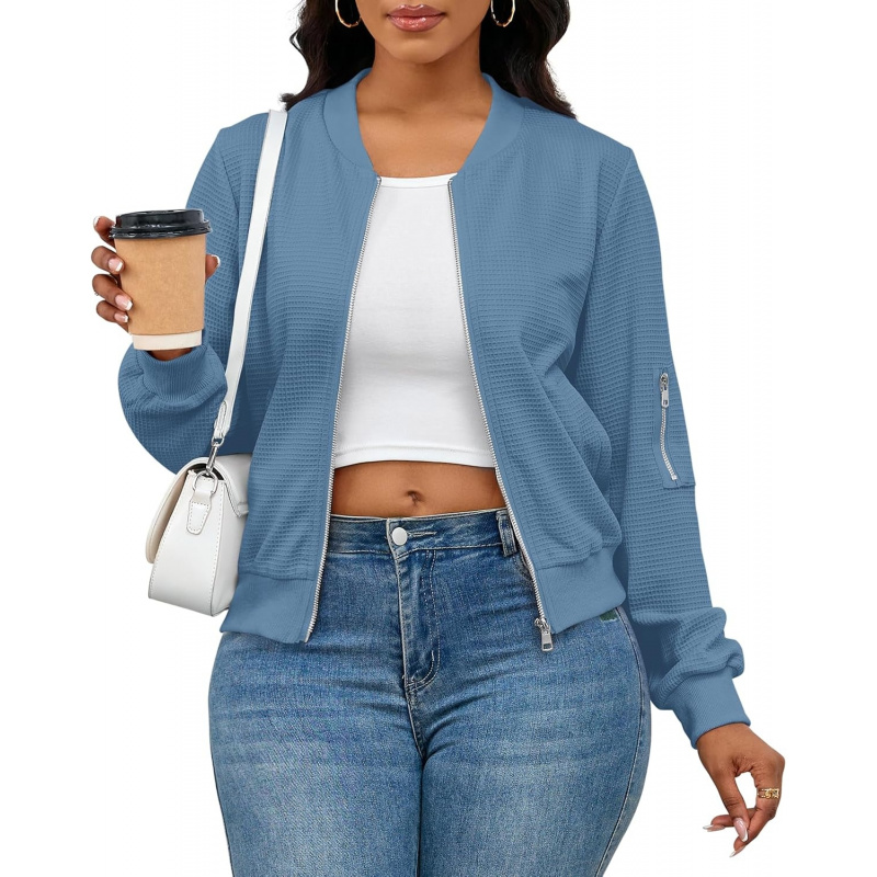 Women Casual Full Zip Up Comfy Loose Long