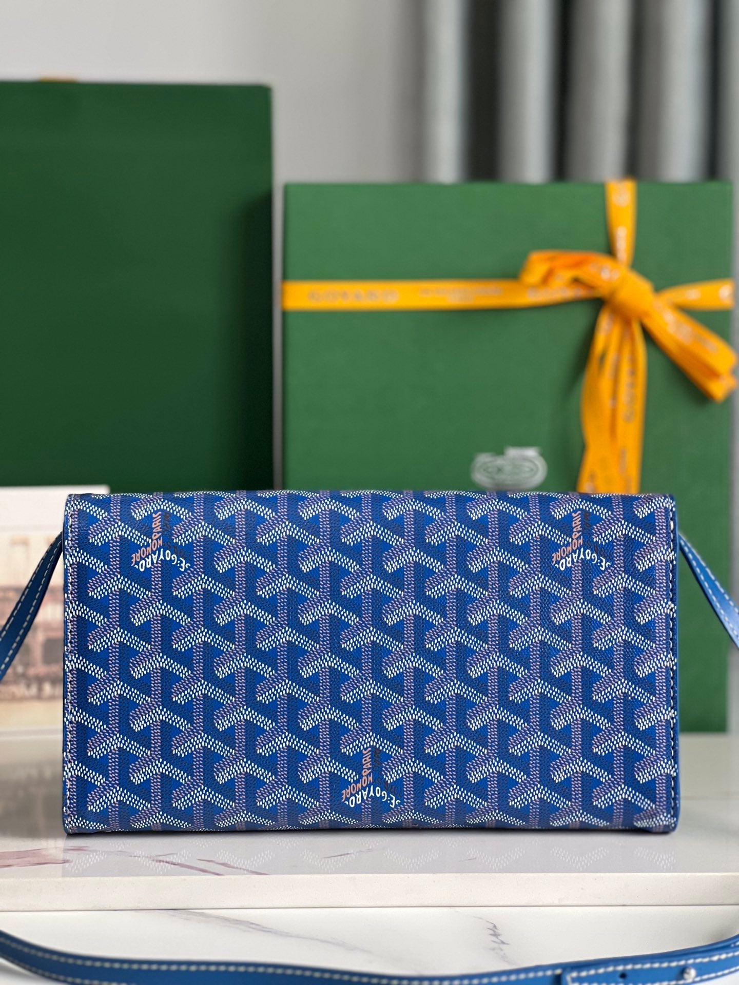 Goyard Monte-Carlo Pm Clutch 25 Cm Sapphire Blue Goyardine Canvas