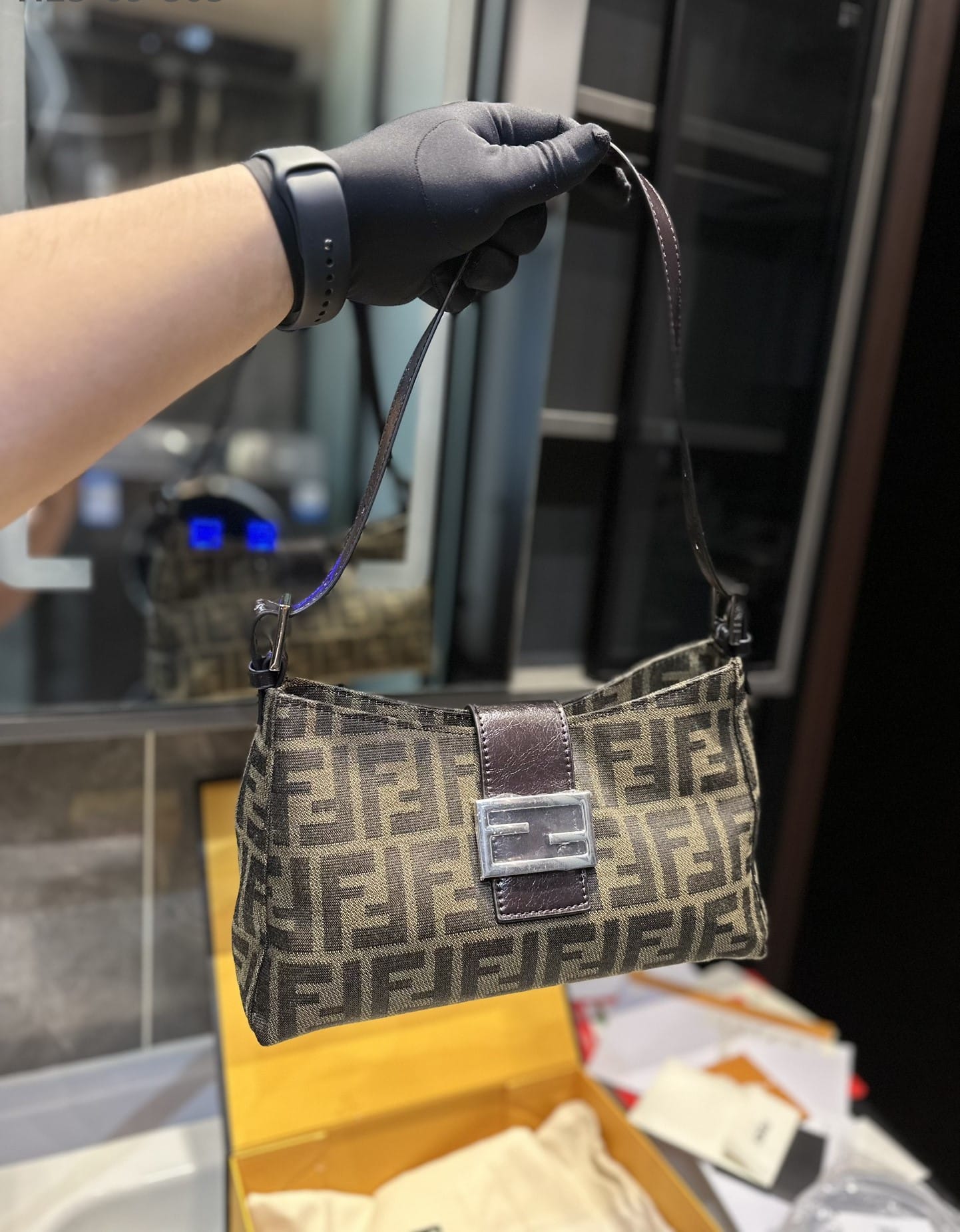 Fendi Zucca Handbag Brown 24Cm