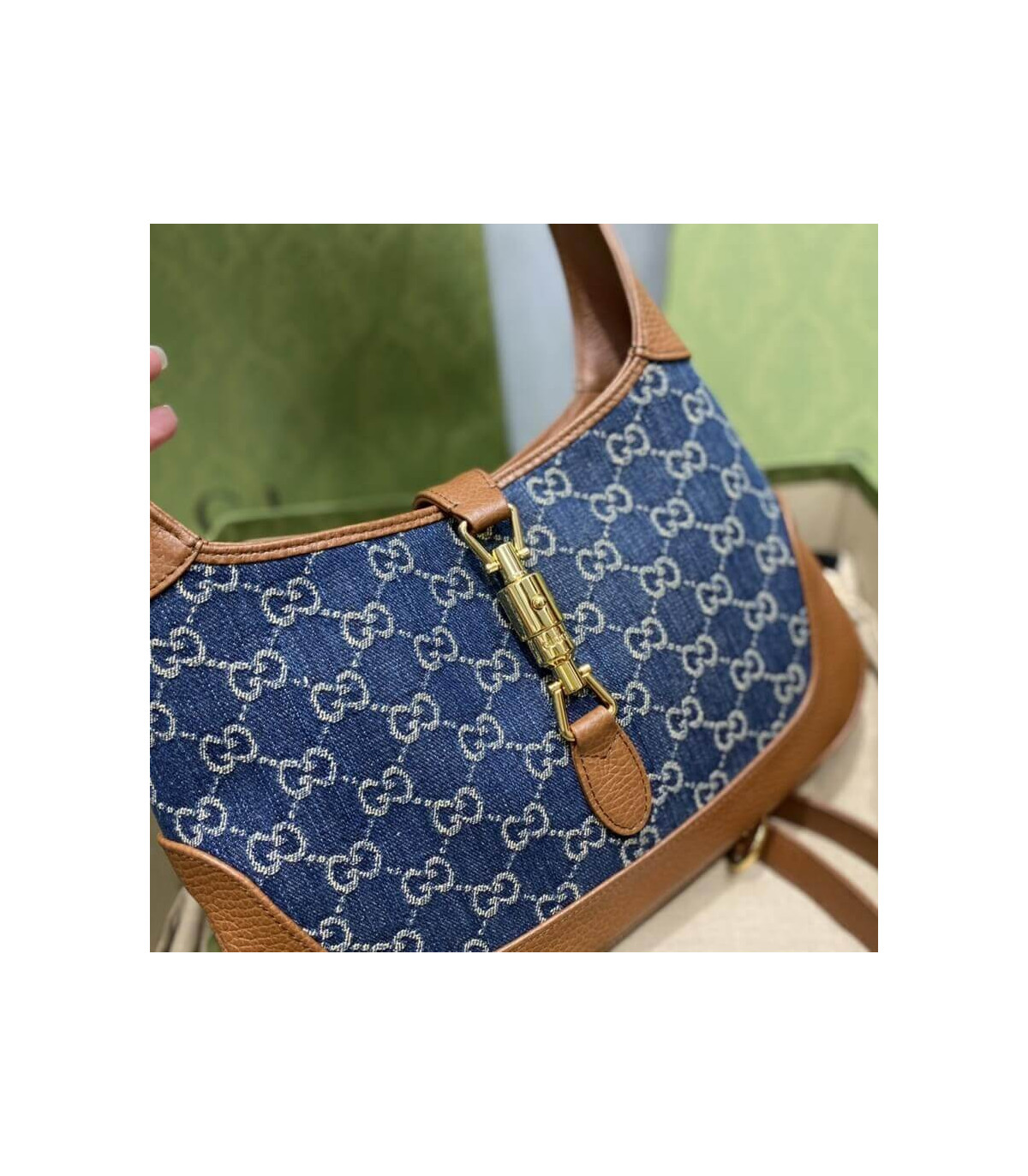 Gucci Jackie 1961 Small Shoulder Bag in Blue Jacquard Denim 28cm