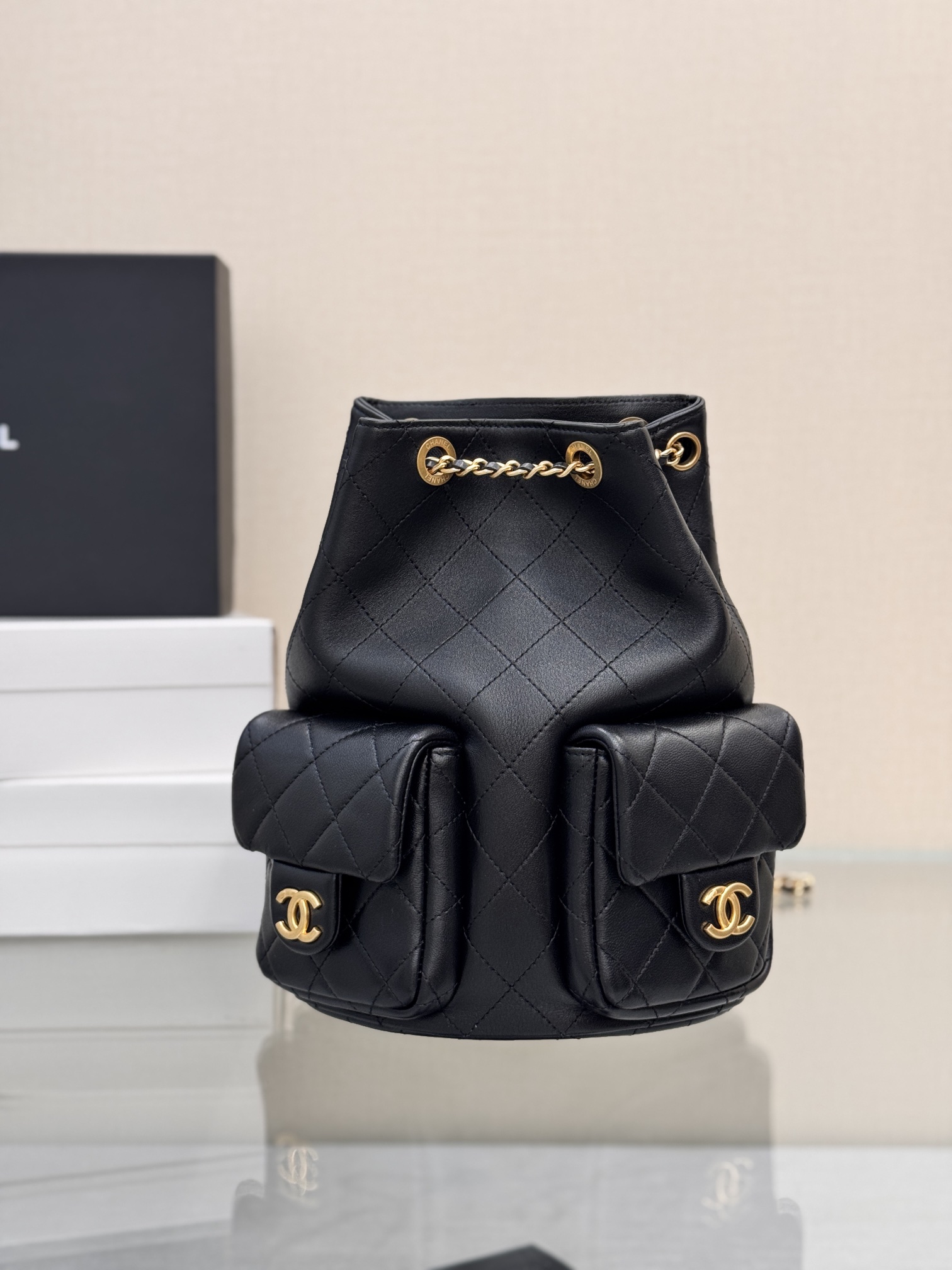 Drawstring Bucket Backpack（Black）