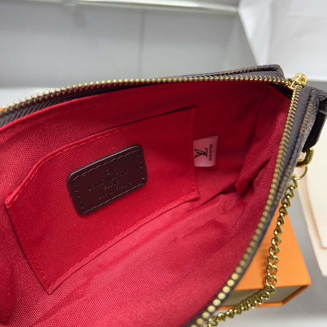 Louis Vuitton Pochette Accessoires Damier Ebene 17Cm With Chain N58009