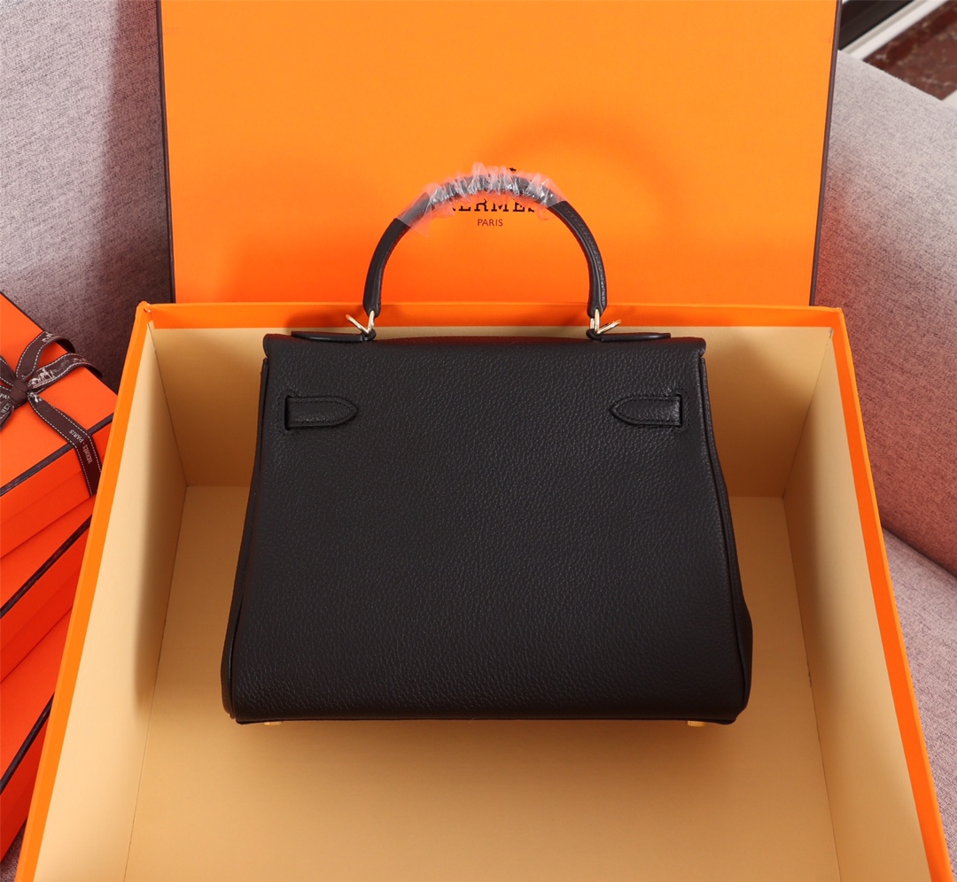 Hermes Kelly Black Sellier Rouge Epsom Gold Hardware 25Cm