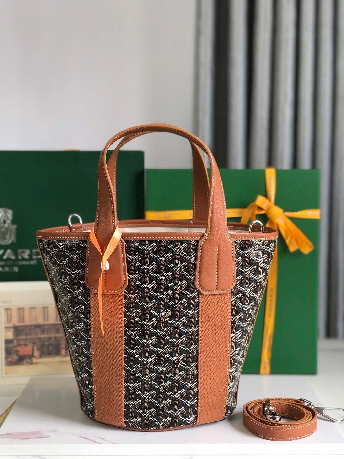 Goyard Small Belharra 24 Cm Black Goyardine Canvas And Tan Lambskin