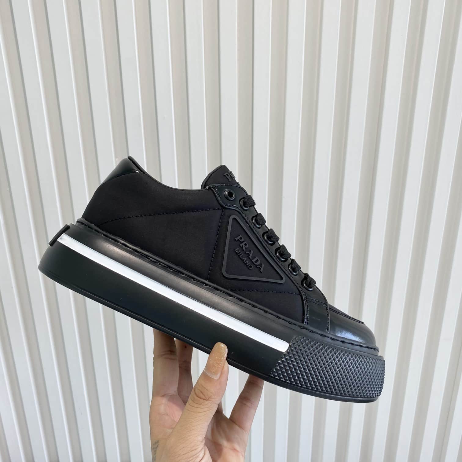 Prada Macro Re-Nylon And Brushed Leather Sneakers Black 2Eg3763Lf5F0632