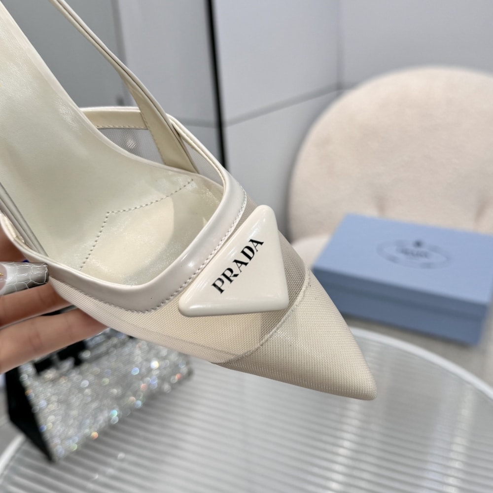 Prada Mesh Fabric Slingback Pumps White 1I891N 099 F0009 F 075