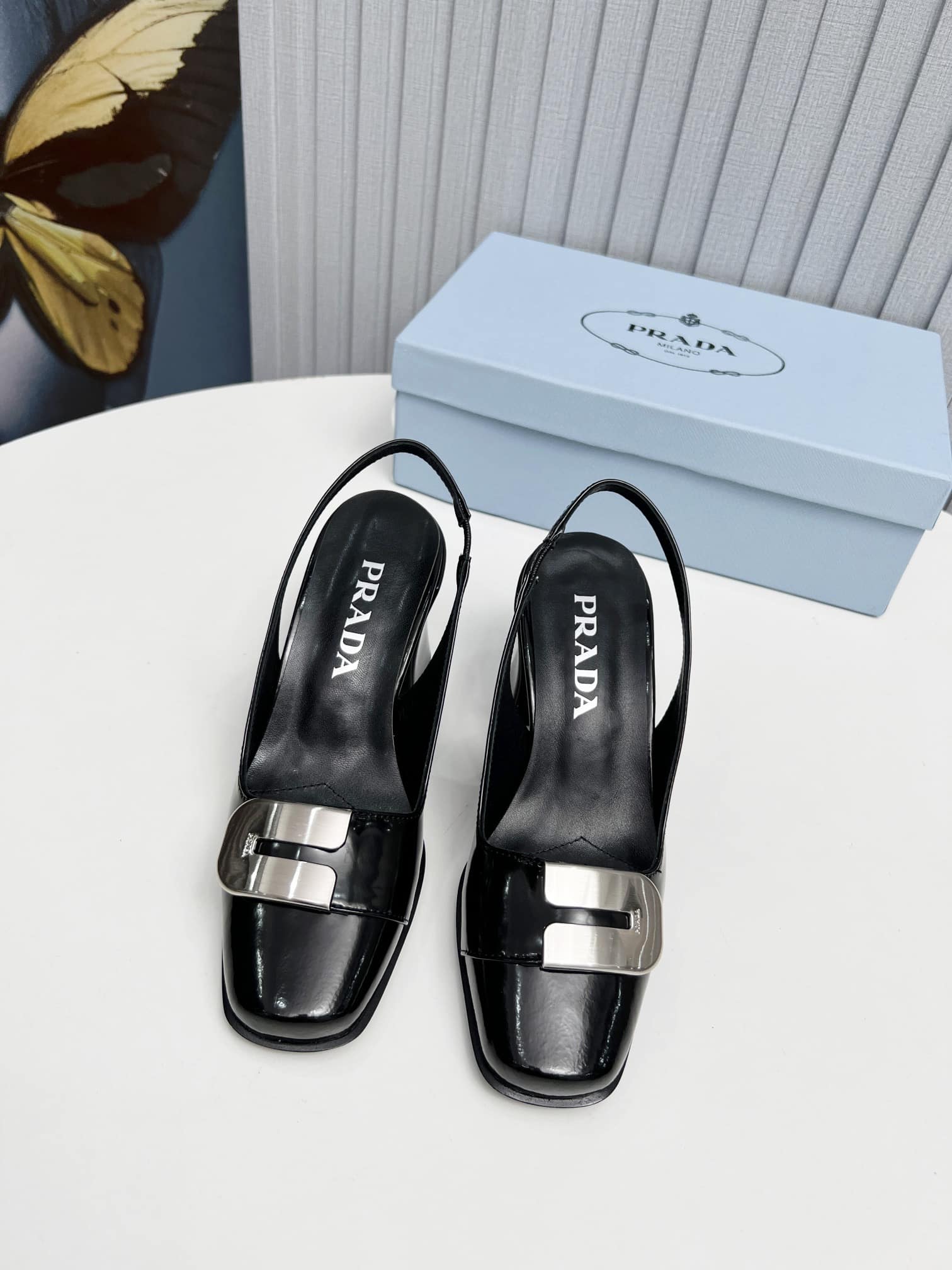 Prada Leather Slingback Pumps Black