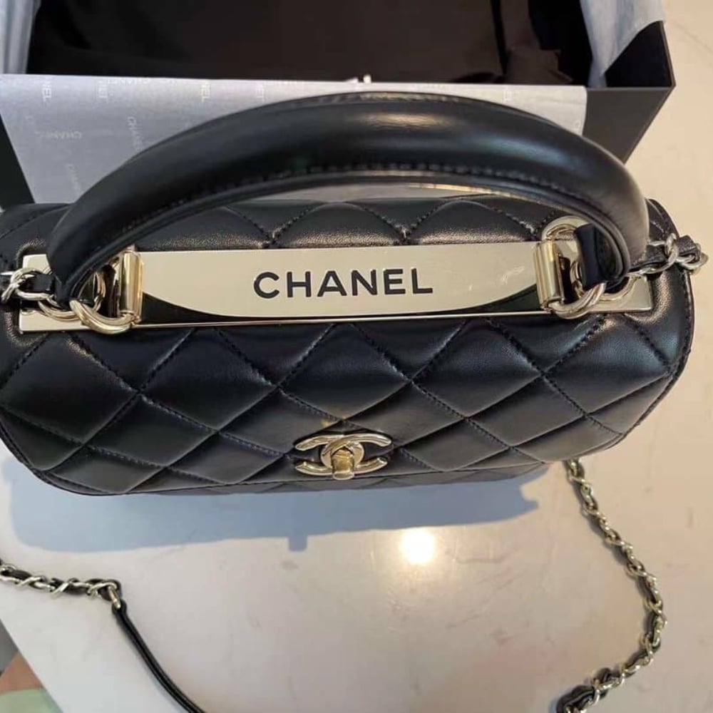 Chanel Flap Bag With Top Handle Black 25cm A92236 Y60767 94305