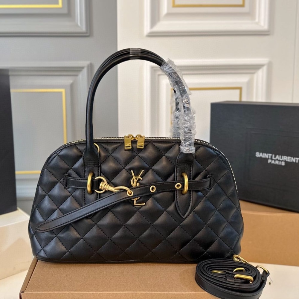 Saint Laurent Quilted Bowling Bag In Black 31Cm