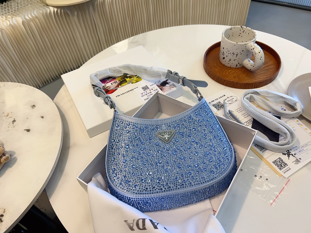 Prada Cleo Satin Bag With Crystals Blue