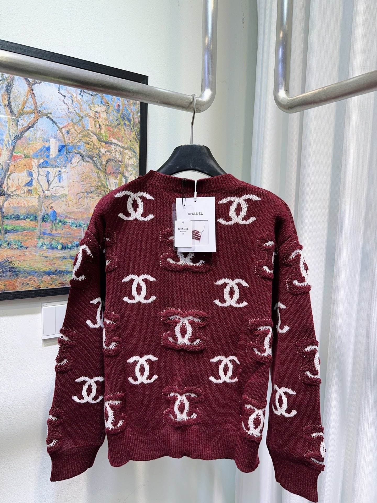 CHANEL CC Logo Jacquard V-Neck Cardigan
