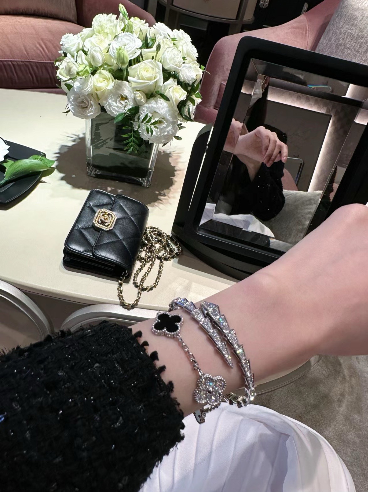 Silver four-leaf clover bracelet