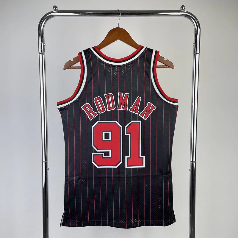 1995-96 NBA Chicago Bulls 91 RODMAN Black Basketball Jersey