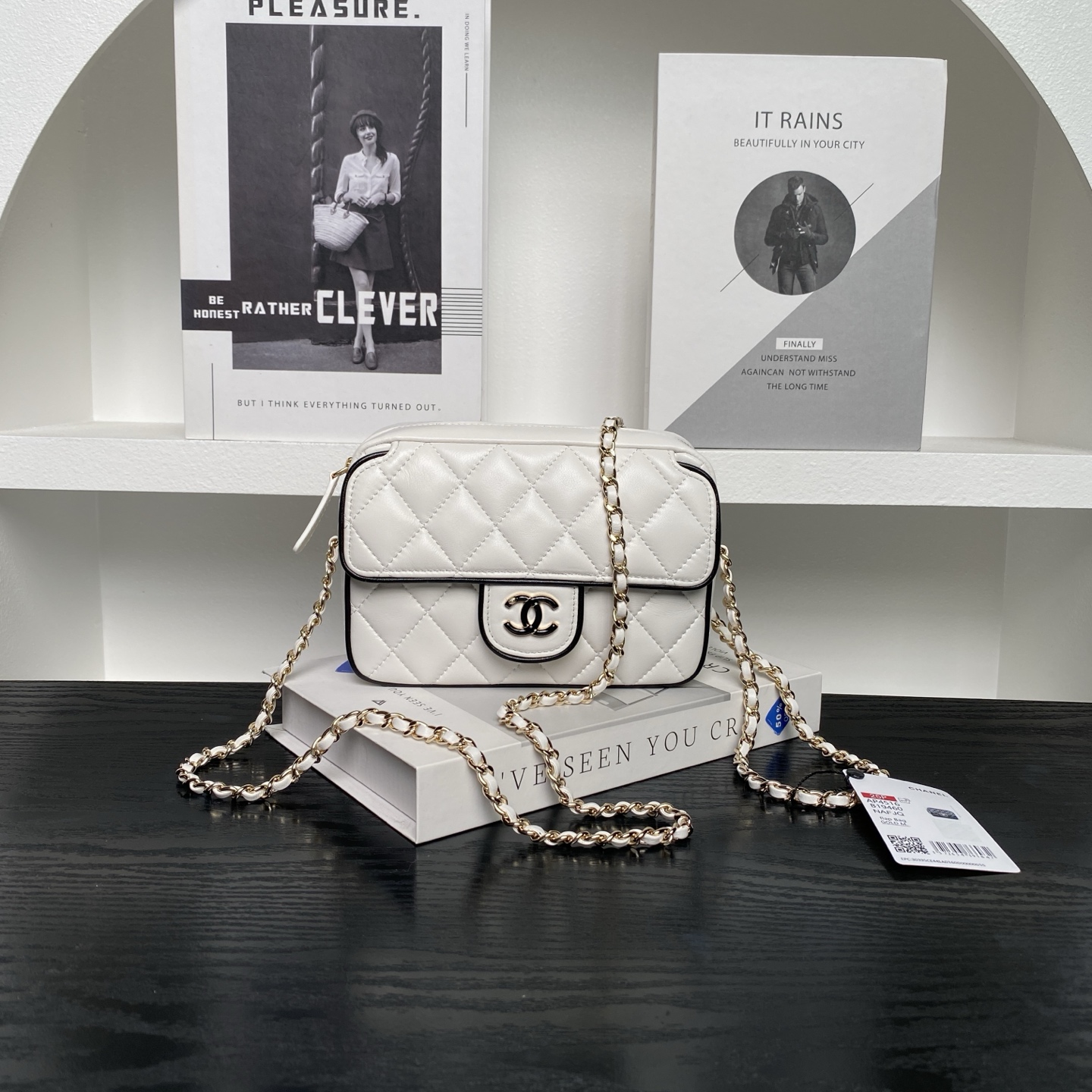 Chanel Small Graphic Frame Flap Bag White 23cm
