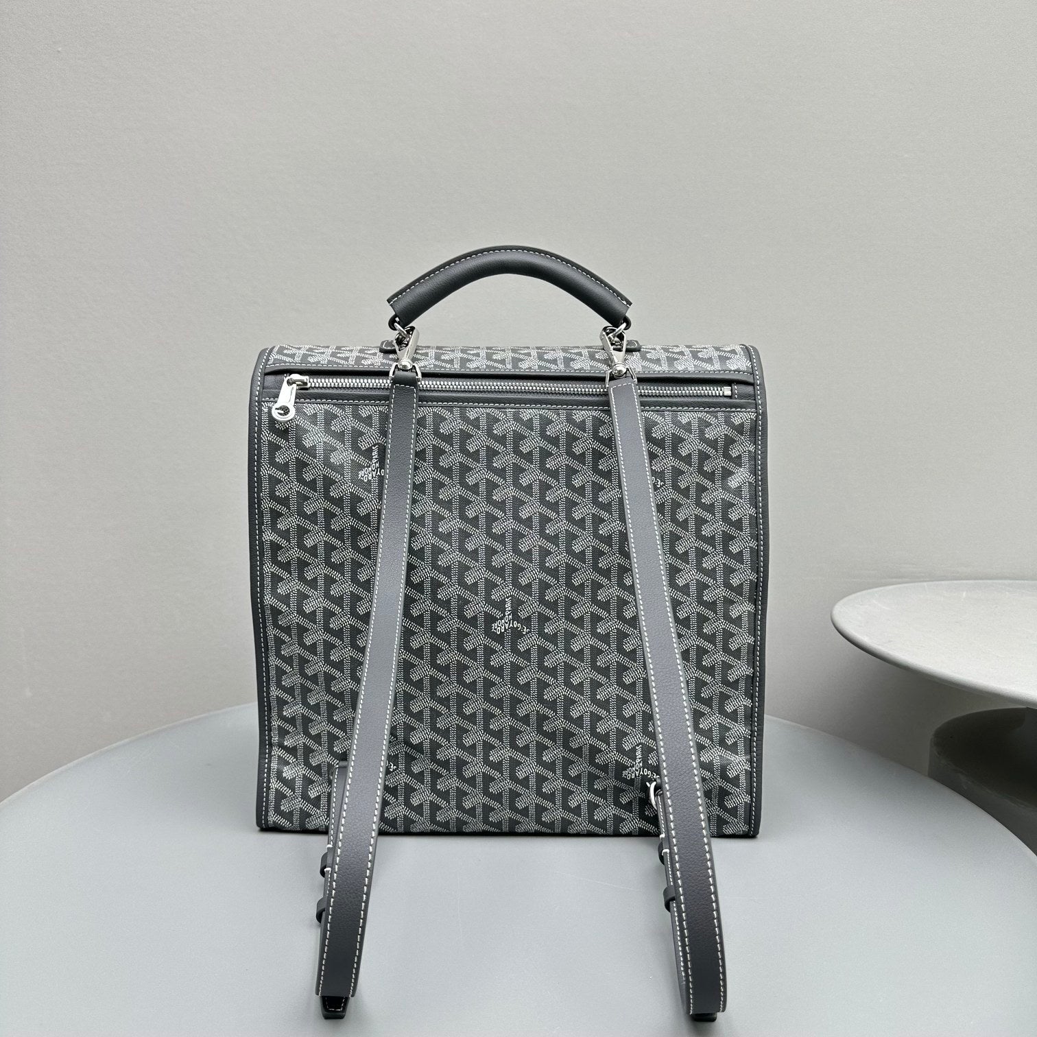 Goyard Leger Backpack 37 Cm Gray Goyardine Canvas With Calfskin Trim