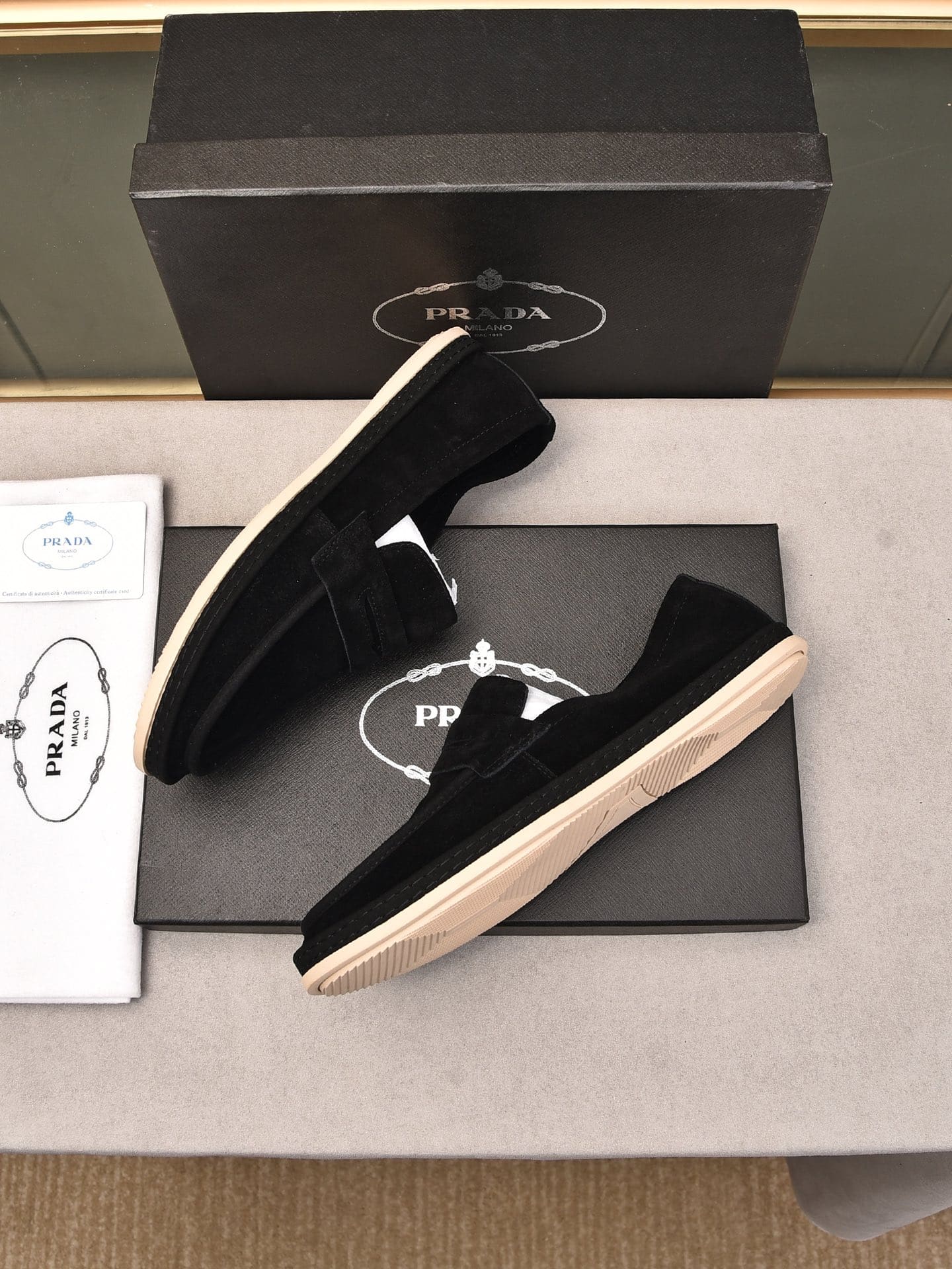 Prada Men’S Flat Loafers Suede Leather Black
