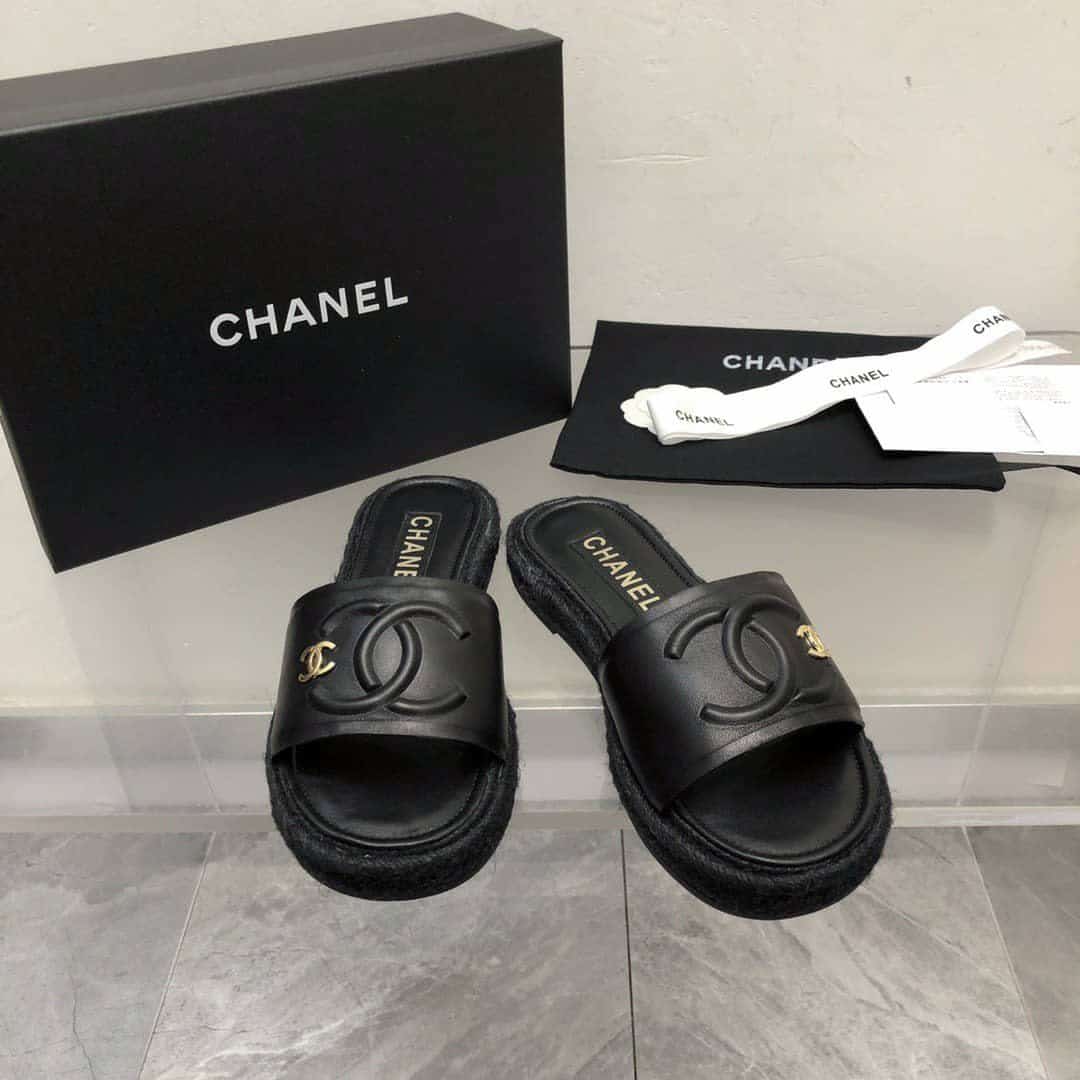 Chanel Black Slide Cc Logo