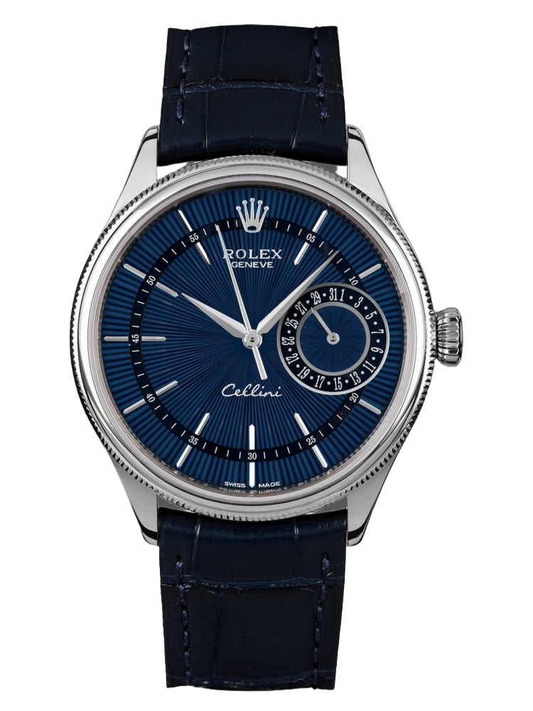 【Super Clone】Rolex Cellini Date 50519 Blue Dial Blue Leather Strap 39MM Mens Replica Watch