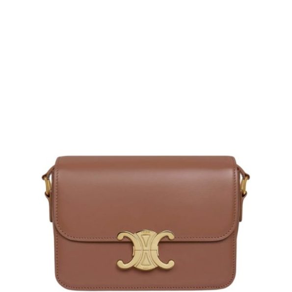 CELINE TEEN TRIOMPHE BAG IN SHINY CALFSKIN BROWN 18CM