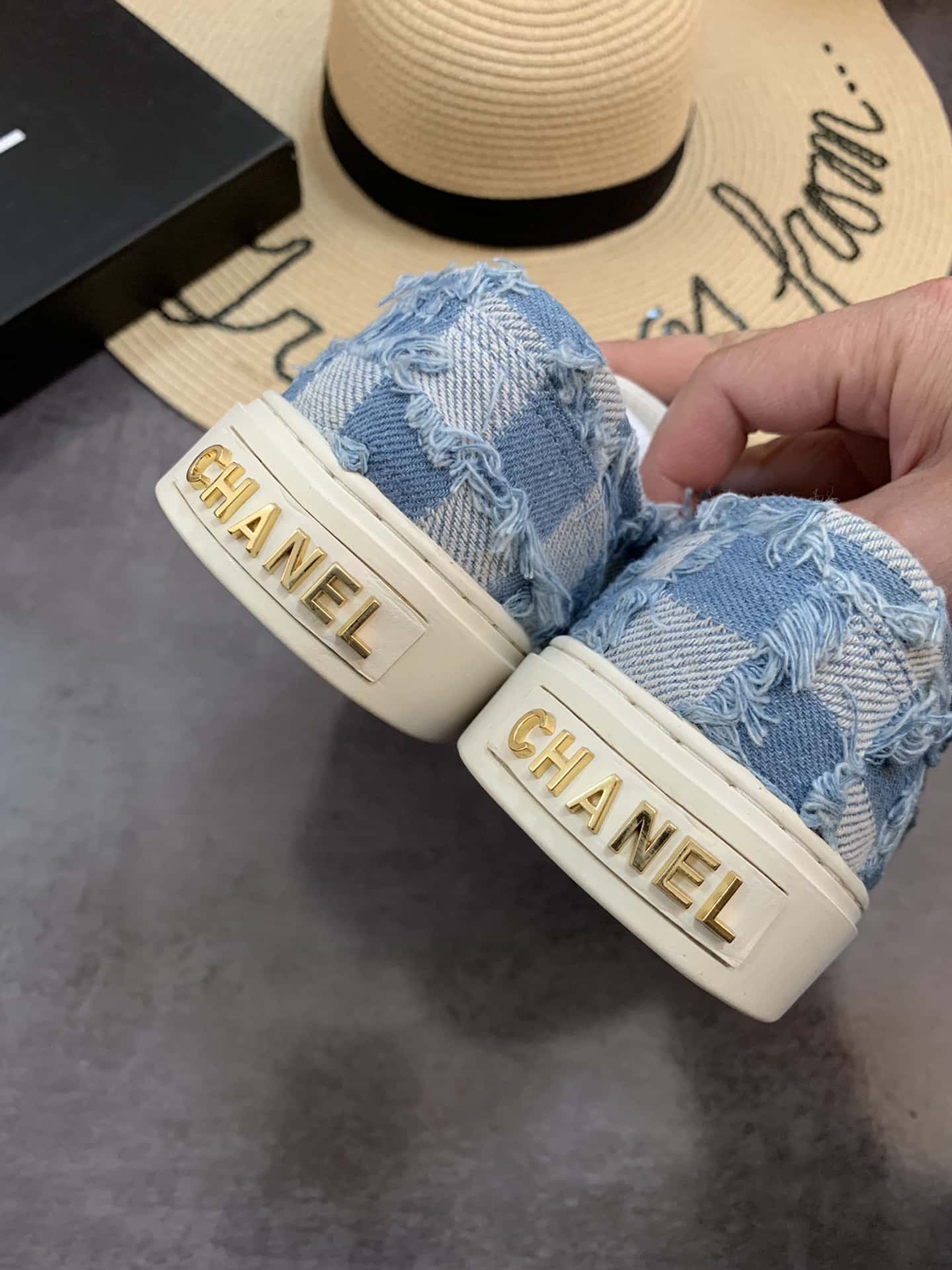 Chanel Cc Sneakers Mix Denim Blue